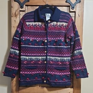 Tabi Vintage 90s Pure Wool Multicolor Knit Cardigan Size M